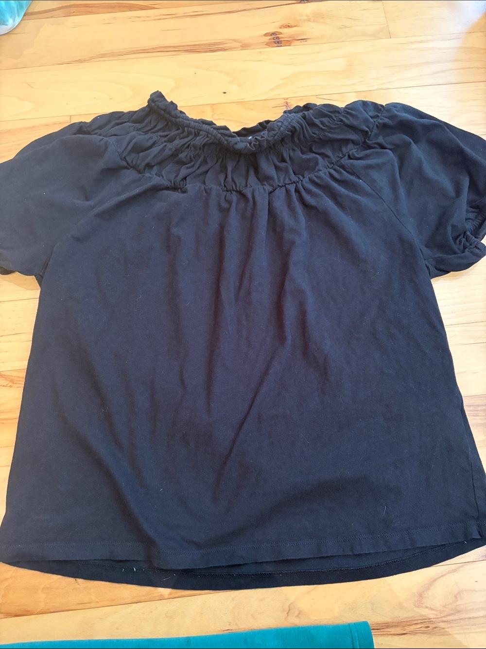 Women's Black Short Sleeve Smocked Top